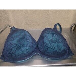 Cacique Lightly Lined Balconette Bra Blue Lace Women's 38G